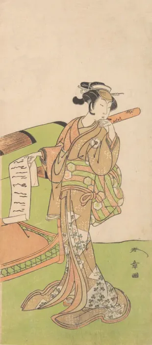 Framed Print : The Actor Iwai Hanshiro IV in Female Role, Standing Beside a Litter, 1726-1792. Creator: Shunsho Framed Print : The Actor Iwai Hanshiro IV in Female Role, Standing Beside a Litter, 1726-1792. Creator: Shunsho