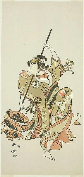 The Actor Iwai Hanshiro IV in the 'Sangai-gasa' (Triple-Umbrella) Dance Interlude of... c. 1771. Creator: Shunsho. The Actor Iwai Hanshiro IV in the 'Sangai-gasa' (Triple-Umbrella) Dance Interlude of... c. 1771. Creator: Shunsho