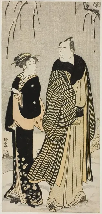 Framed Print : The Actor Matsumoto Koshiro IV and a geisha, from an untitled series of prints showing... c. 1783. Creator: Torii Kiyonaga Framed Print : The Actor Matsumoto Koshiro IV and a geisha, from an untitled series of prints showing... c. 1783. Creator: Torii Kiyonaga