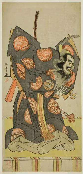 Framed Print : The Actor Nakajima Mihoemon II as Shujaku Tenno in the Play Masakado Kammuri no... c. 1777. Creator: Shunsho Framed Print : The Actor Nakajima Mihoemon II as Shujaku Tenno in the Play Masakado Kammuri no... c. 1777. Creator: Shunsho