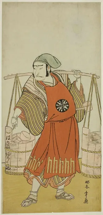 Framed Print : The Actor Nakamura Nakazo I as Nagasaki Kageyuzaemon Disguised as Gorohachi the Sake Se... c. 1776. Creator: Shunsho Framed Print : The Actor Nakamura Nakazo I as Nagasaki Kageyuzaemon Disguised as Gorohachi the Sake Se... c. 1776. Creator: Shunsho