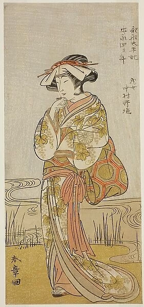 The Actor Nakamura Noshio I as a Dragon Maiden Disguised a Tamanami, in the Play... c. 1775. Creator: Shunsho