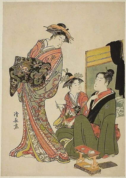 The Actor Nakamura Riko with a courtesan, from an untitled series of aiban prints... c. 1781 / 82. Creator: Torii Kiyonaga