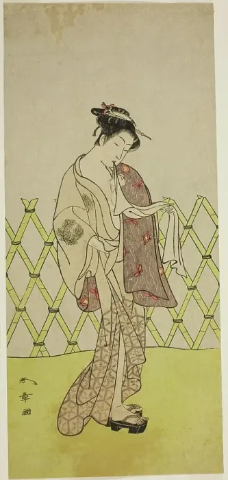 Framed Print : The Actor Nakamura Riko I as Hakata no Kojoro (?) in the Play Shitenno-ji Nobori Kuyo... c. 1773. Creator: Shunsho Framed Print : The Actor Nakamura Riko I as Hakata no Kojoro (?) in the Play Shitenno-ji Nobori Kuyo... c. 1773. Creator: Shunsho