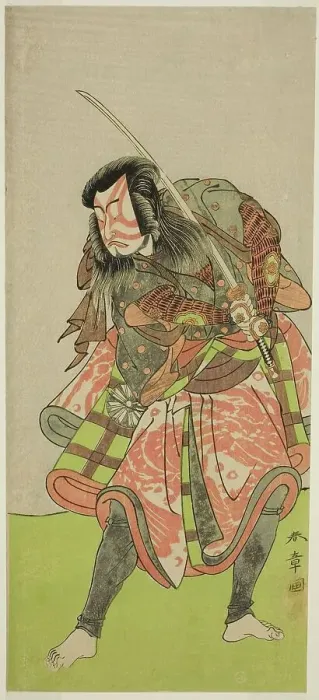 Framed Print : The Actor Nakamura Tomijuro I as Akushichibyoe Kagekiyo in the Play Kite Hajime Hatsugai... c.1774. Creator: Shunsho Framed Print : The Actor Nakamura Tomijuro I as Akushichibyoe Kagekiyo in the Play Kite Hajime Hatsugai... c.1774. Creator: Shunsho