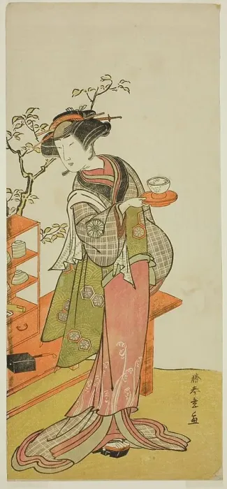 Framed Print : The Actor Nakamura Tomijuro I as the Waitress Otake in the Play Chigo Suzuri Aoyagi... c. 1777. Creator: Shunsho Framed Print : The Actor Nakamura Tomijuro I as the Waitress Otake in the Play Chigo Suzuri Aoyagi... c. 1777. Creator: Shunsho