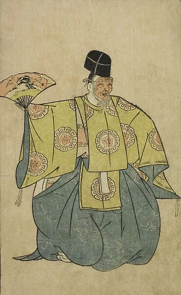 An Actor as Okina, from 'A Picture Book of Stage Fans (Ehon butai ogi)', Japan, 1770. Creator: Shunsho