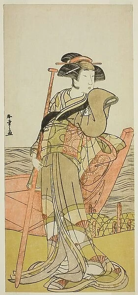 The Actor Onoe Matsusuke I as Akoya in the Play Edo Meisho Midori Soga, Performed... Japan, c.1779. Creator: Shunsho