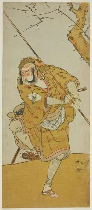 Framed Print : The Actor Onoe Matsusuke I as Kobayashi no Asahina Disguised as a Bird-Catcher in the... c. 1773. Creator: Shunsho Framed Print : The Actor Onoe Matsusuke I as Kobayashi no Asahina Disguised as a Bird-Catcher in the... c. 1773. Creator: Shunsho