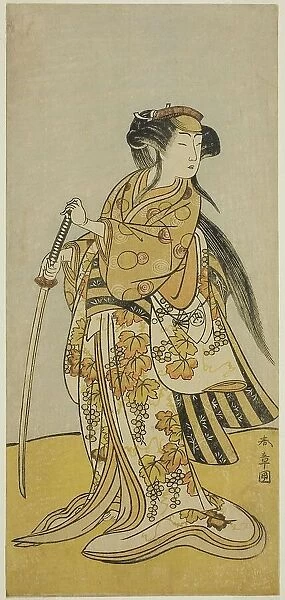 The Actor Onoe Tamizo I as Kureha (?) in the Play Shusse Taiheiki (?), Performed at the... c. 1775. Creator: Shunsho