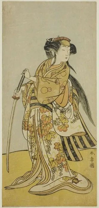 Framed Print : The Actor Onoe Tamizo I as Kureha (?) in the Play Shusse Taiheiki (?), Performed at the... c. 1775. Creator: Shunsho Framed Print : The Actor Onoe Tamizo I as Kureha (?) in the Play Shusse Taiheiki (?), Performed at the... c. 1775. Creator: Shunsho