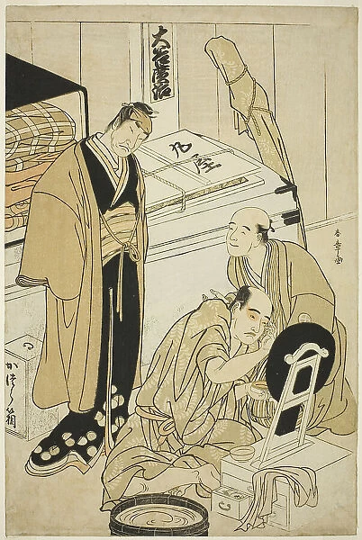 The Actor Otani Hiroji III in His Dressing Room Assisted by Otani Tokuji I (?) and Oberved... c1783 Creator: Shunsho