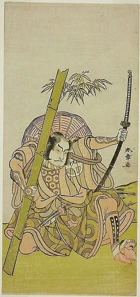 The Actor Otani Hiroji III as the Guard Kuriu Zaemon Yorikata in the Play Azuma no Mori... c. 1779. Creator: Shunsho