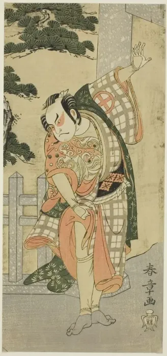 Framed Print : The Actor Otani Hiroji III in a Stage Pose (Mie) before a Shrine Gateway, Japan, c. 1769 / 1770. Creator: Shunsho Framed Print : The Actor Otani Hiroji III in a Stage Pose (Mie) before a Shrine Gateway, Japan, c. 1769 / 1770. Creator: Shunsho