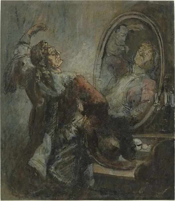 Framed Print : Actor Posing in Front of a Mirror, 1870s?. Creator: Honore Daumier Framed Print : Actor Posing in Front of a Mirror, 1870s?. Creator: Honore Daumier