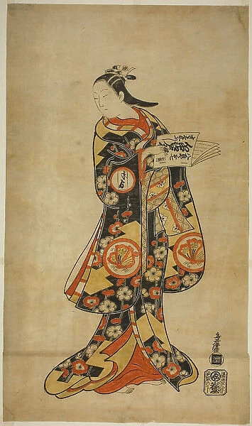 The Actor Sanjo Kantaro II as Oshichi in the play 'Nanakusa Fukki Soga, ' performed at the, 1718. Creator: Torii Kiyonobu I. The Actor Sanjo Kantaro II as Oshichi in the play 'Nanakusa Fukki Soga, ' performed at the, 1718
