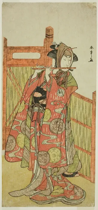 Framed Print : The Actor Segawa Kikunojo III as Kojoro-gitsune Disguised as the Florist Okiku in the P... c. 1780. Creator: Shunsho Framed Print : The Actor Segawa Kikunojo III as Kojoro-gitsune Disguised as the Florist Okiku in the P... c. 1780. Creator: Shunsho