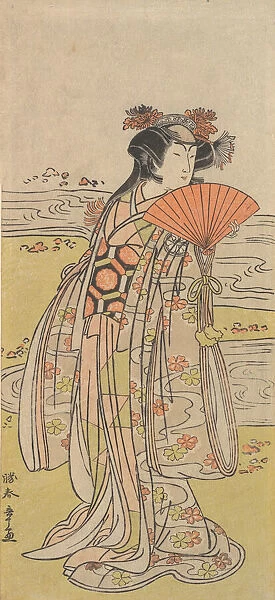 The Actor Segawa Kikunojo III as a Woman Standing near a Winding Stream, ca. 1777. Creator: Shunsho