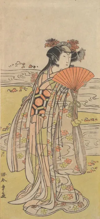 Framed Print : The Actor Segawa Kikunojo III as a Woman Standing near a Winding Stream, ca. 1777. Creator: Shunsho Framed Print : The Actor Segawa Kikunojo III as a Woman Standing near a Winding Stream, ca. 1777. Creator: Shunsho