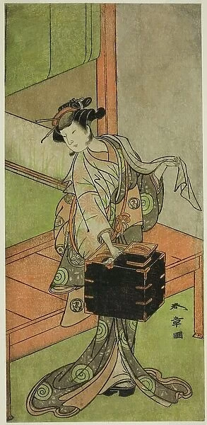 The Actor Yamashita Kinsaku II as Miyagino Disguised as a Hairdresser in the Play... c. 1772. Creator: Shunsho
