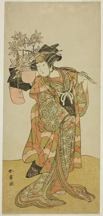 Framed Print : The Actor Yamashita Kinsaku II as Odai, an Eboshi (Hat) Seller, in the Play Hana-zumo... c. 1775. Creator: Shunsho Framed Print : The Actor Yamashita Kinsaku II as Odai, an Eboshi (Hat) Seller, in the Play Hana-zumo... c. 1775. Creator: Shunsho