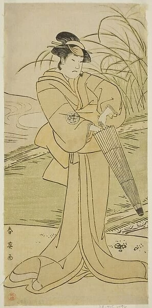 The Actor Yamashita Kinsaku II as Okaya in the Play Yomogi Fuku Noki no Tamamizu... c. 1795. Creator: Katsukawa Shun'ei