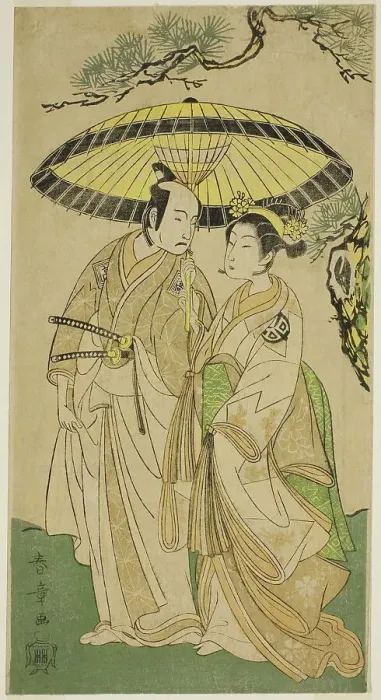 Framed Print : The Actors Arashi Hinaji I (right), and Ichikawa Komazo II (left), as Princess Sakura... c. 1769. Creator: Shunsho Framed Print : The Actors Arashi Hinaji I (right), and Ichikawa Komazo II (left), as Princess Sakura... c. 1769. Creator: Shunsho