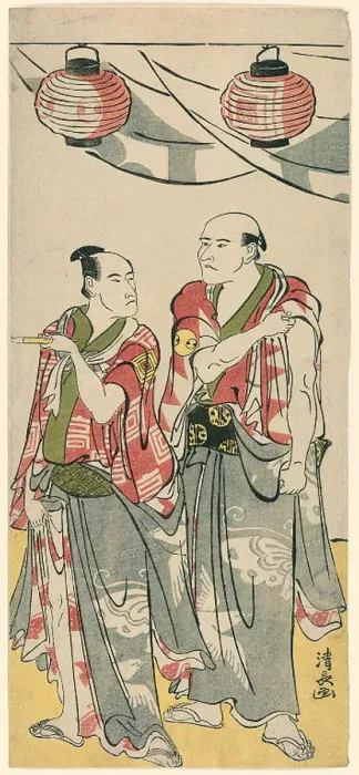 Framed Print : The Actors Arashi Ryuzo II and Ichikawa Komazo III, from a pentaptych of eleven actors cel... 1788. Creator: Torii Kiyonaga Framed Print : The Actors Arashi Ryuzo II and Ichikawa Komazo III, from a pentaptych of eleven actors cel... 1788. Creator: Torii Kiyonaga