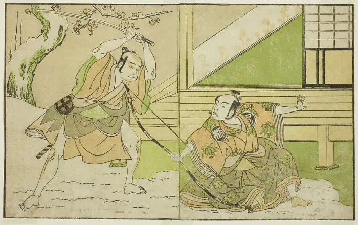 Framed Print : The Actors Arashi Sangoro II as Hojo Tokiyori (right), and Otani Hiroji III as Koga Sab... c. 1772. Creator: Shunsho Framed Print : The Actors Arashi Sangoro II as Hojo Tokiyori (right), and Otani Hiroji III as Koga Sab... c. 1772. Creator: Shunsho
