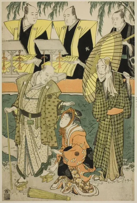 Framed Print : The Actors Bando Matakuro IV as Chubei, Osagawa Tsuneyo II as Umegawa, and Nakamura Katsug... 1783. Creator: Torii Kiyonaga Framed Print : The Actors Bando Matakuro IV as Chubei, Osagawa Tsuneyo II as Umegawa, and Nakamura Katsug... 1783. Creator: Torii Kiyonaga