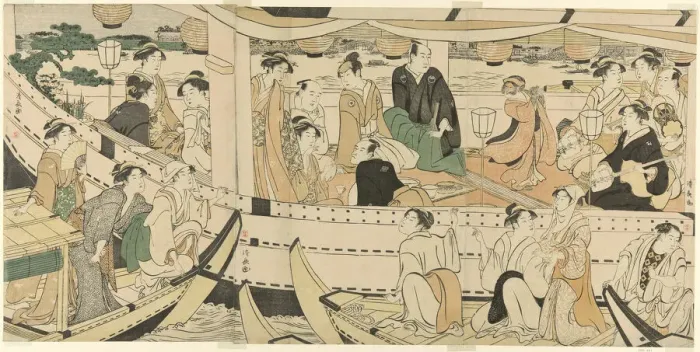 Framed Print : An Actors Boating Party on the Sumida River, c. 1789. Creator: Torii Kiyonaga Framed Print : An Actors Boating Party on the Sumida River, c. 1789. Creator: Torii Kiyonaga
