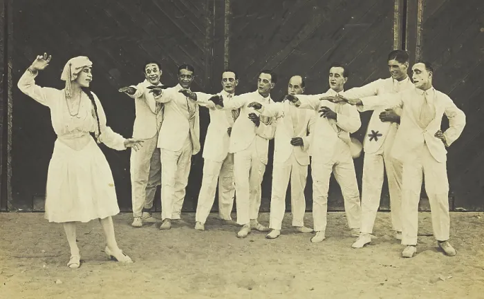 Framed Print : Actors, one in drag, performing on stage as 'The Curios', c1918-1920. Creator: Unknown Framed Print : Actors, one in drag, performing on stage as 'The Curios', c1918-1920. Creator: Unknown