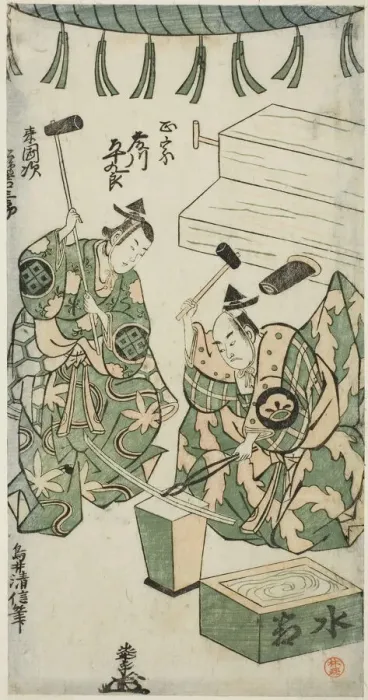 Framed Print : The Actors Fujikawa Heikuro as Masamune and Matsushima Kichisaburo as Rai Kunitsugu in the... 1746. Creator: Torii Kiyonobu II Framed Print : The Actors Fujikawa Heikuro as Masamune and Matsushima Kichisaburo as Rai Kunitsugu in the... 1746. Creator: Torii Kiyonobu II