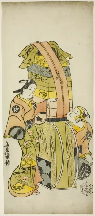 Framed Print : The Actors Ichikawa Danjuro II as Kamada Matahachi and Ichikawa Monnosuke I as Hisamatsu i... 1720. Creator: Torii Kiyonobu I Framed Print : The Actors Ichikawa Danjuro II as Kamada Matahachi and Ichikawa Monnosuke I as Hisamatsu i... 1720. Creator: Torii Kiyonobu I