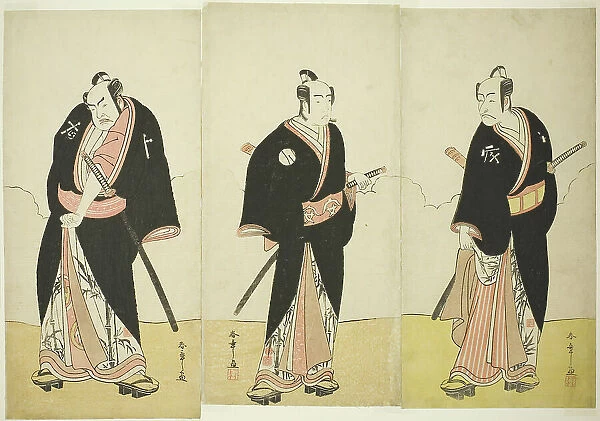The Actors Ichikawa Danjuro V as Gokuin Sen'emon (right), Bando Mitsugoro I as An no He... c. 1780. Creator: Shunsho
