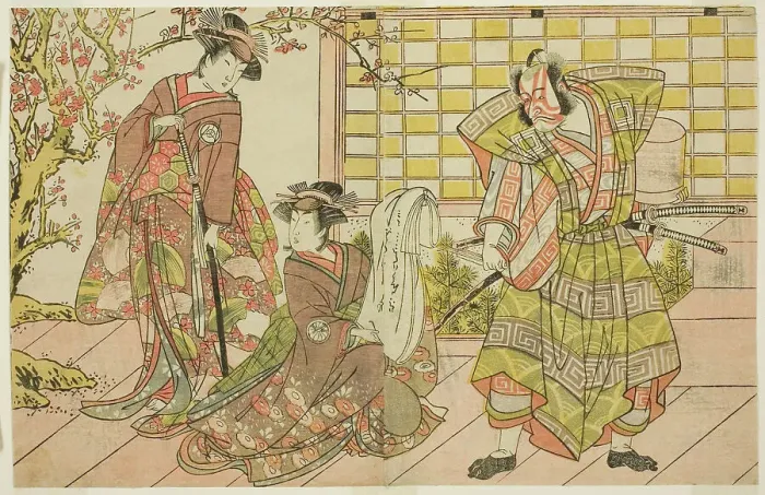 Framed Print : The Actors Ichikawa Danjuro V as Miura Kunitae (right), Segawa Kikunojo III as Yasukata... c. 1782. Creator: Shunsho Framed Print : The Actors Ichikawa Danjuro V as Miura Kunitae (right), Segawa Kikunojo III as Yasukata... c. 1782. Creator: Shunsho
