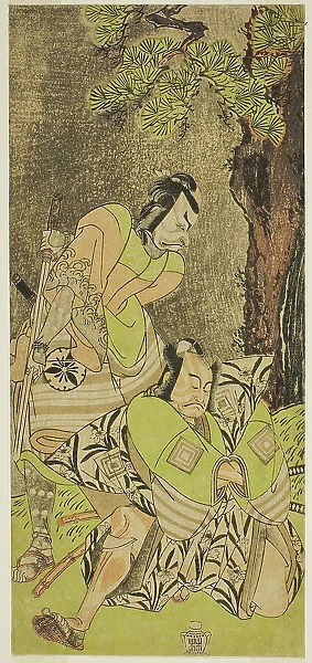 The Actors Ichikawa Danzo III as I no Hayata Tadazumi (right), and Matsumoto Koshiro II... c. 1770. Creator: Shunsho