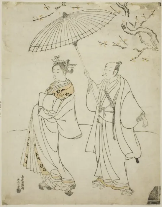 Framed Print : The Actors Ichikawa Komazo I (L) and Nakamura Matsue I (R), c. 1770. Creator: Torii Kiyomitsu Framed Print : The Actors Ichikawa Komazo I (L) and Nakamura Matsue I (R), c. 1770. Creator: Torii Kiyomitsu