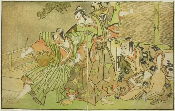 Framed Print : The Actors Ichikawa Komazo II as Minamoto no Yorimasa (right), Matsumoto Koshiro II as... c. 1772. Creator: Shunsho Framed Print : The Actors Ichikawa Komazo II as Minamoto no Yorimasa (right), Matsumoto Koshiro II as... c. 1772. Creator: Shunsho