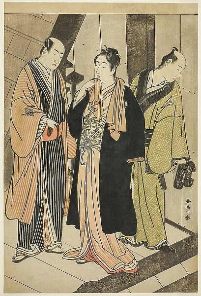 The Actors Ichikawa Monnosuke II (left), Iwai Hanshiro IV (center), and Iwai Karumo...... c.1780 / 83. Creator: Shunsho
