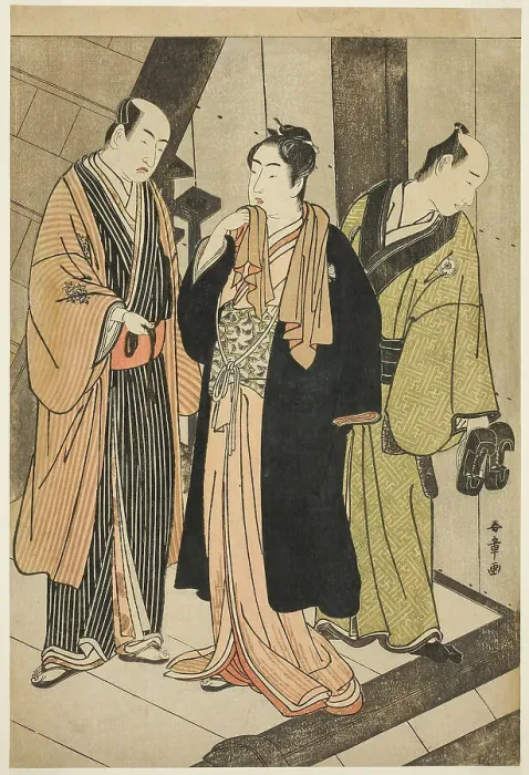 Framed Print : The Actors Ichikawa Monnosuke II (left), Iwai Hanshiro IV (center), and Iwai Karumo...... c.1780 / 83. Creator: Shunsho Framed Print : The Actors Ichikawa Monnosuke II (left), Iwai Hanshiro IV (center), and Iwai Karumo...... c.1780 / 83. Creator: Shunsho
