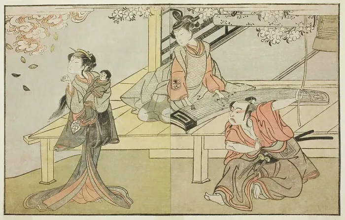 Framed Print : The Actors Ichikawa Yaozo II as Yoshimine no Munesada (right), Yoshizawa Sakinosuke III... c. 1772. Creator: Shunsho Framed Print : The Actors Ichikawa Yaozo II as Yoshimine no Munesada (right), Yoshizawa Sakinosuke III... c. 1772. Creator: Shunsho