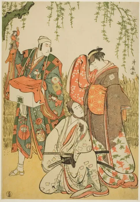 Framed Print : The Actors Ichikawa Yaozo III as Shiragiku, Ichikawa Danjuro V as the puppeteer Dekurokube... 1785. Creator: Torii Kiyonaga Framed Print : The Actors Ichikawa Yaozo III as Shiragiku, Ichikawa Danjuro V as the puppeteer Dekurokube... 1785. Creator: Torii Kiyonaga