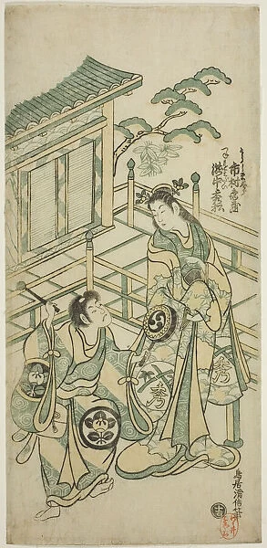 The Actors Ichimura Kamezo I as Urashima Taro and Takinaka Hidematsu I as Kanemoto Gozen i... 1746. Creator: Torii Kiyonobu II