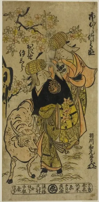 Framed Print : The Actors Ichimura Takenojo IV and Ogino Isaburo I as firewood peddlers in the play Framed Print : The Actors Ichimura Takenojo IV and Ogino Isaburo I as firewood peddlers in the play