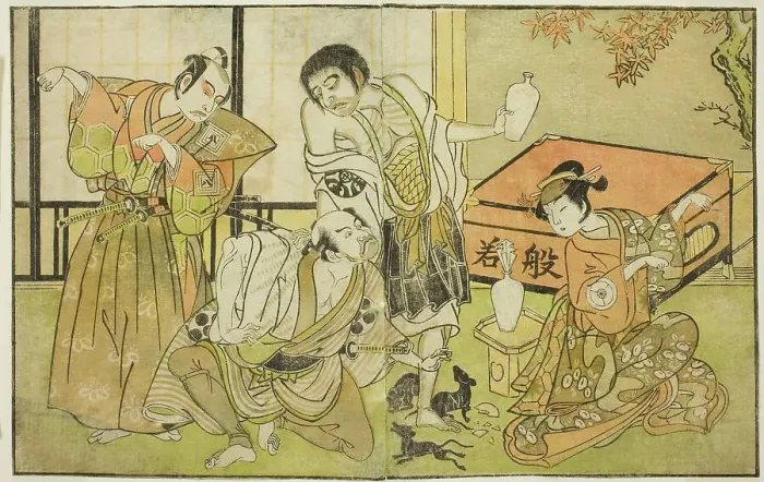 Framed Print : The Actors Iwai Hanshiro IV as Otatsu-gitsune, Nakamura Nakazo I as Raigo Ajari, Sakata... c. 1772. Creator: Shunsho Framed Print : The Actors Iwai Hanshiro IV as Otatsu-gitsune, Nakamura Nakazo I as Raigo Ajari, Sakata... c. 1772. Creator: Shunsho