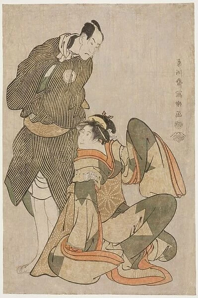 The actors Iwai Hanshiro IV (R) as Ohan of the Shinanoya and Bando Hikosaburo III (L) as... 1794. Creator: Shunsho