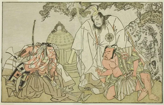 Framed Print : The Actors Nakajima Mihoemon II as Aramaki Mimishiro (right), Matsumoto Koshiro II as... c. 1772. Creator: Shunsho Framed Print : The Actors Nakajima Mihoemon II as Aramaki Mimishiro (right), Matsumoto Koshiro II as... c. 1772. Creator: Shunsho