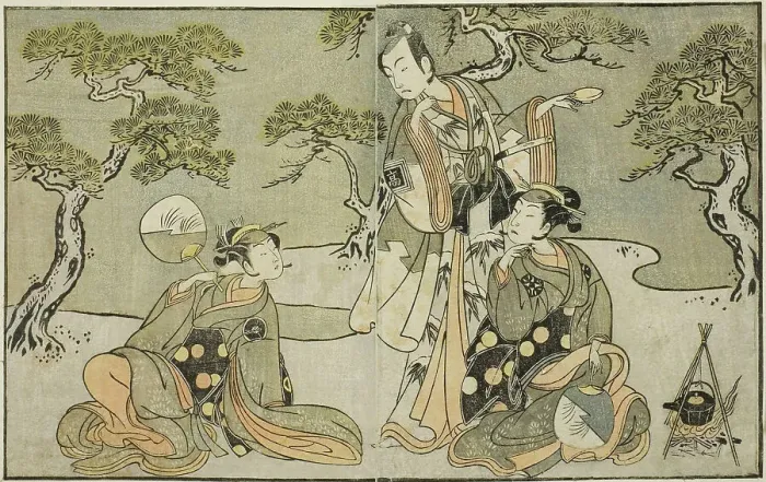Framed Print : The Actors Nakamura Nakazo I as Matsukaze (right), Ichikawa Komazo II as Ariwara no Yuk... c. 1772. Creator: Shunsho Framed Print : The Actors Nakamura Nakazo I as Matsukaze (right), Ichikawa Komazo II as Ariwara no Yuk... c. 1772. Creator: Shunsho
