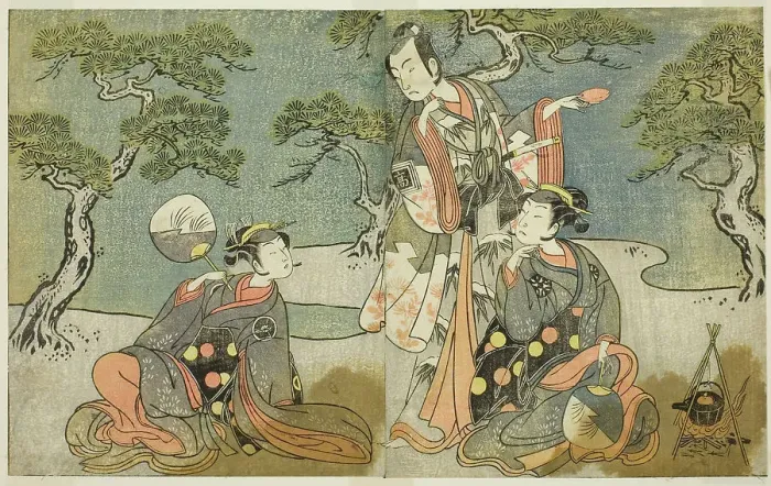 Framed Print : The Actors Nakamura Nakazo I as Matsukaze (right), Ichikawa Komazo II as Ariwara no Yuk... c. 1772. Creator: Shunsho Framed Print : The Actors Nakamura Nakazo I as Matsukaze (right), Ichikawa Komazo II as Ariwara no Yuk... c. 1772. Creator: Shunsho